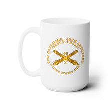 Load image into Gallery viewer, White Ceramic Mug 15oz - Army - 2nd Bn 40th Artillery - Redcatchers - US Army  w DUI w Branch
