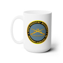 Load image into Gallery viewer, White Ceramic Mug 15oz - Army - 38th Infantry Regiment - Buffalo Soldiers - Jefferson Barracks, MO w Inf Branch
