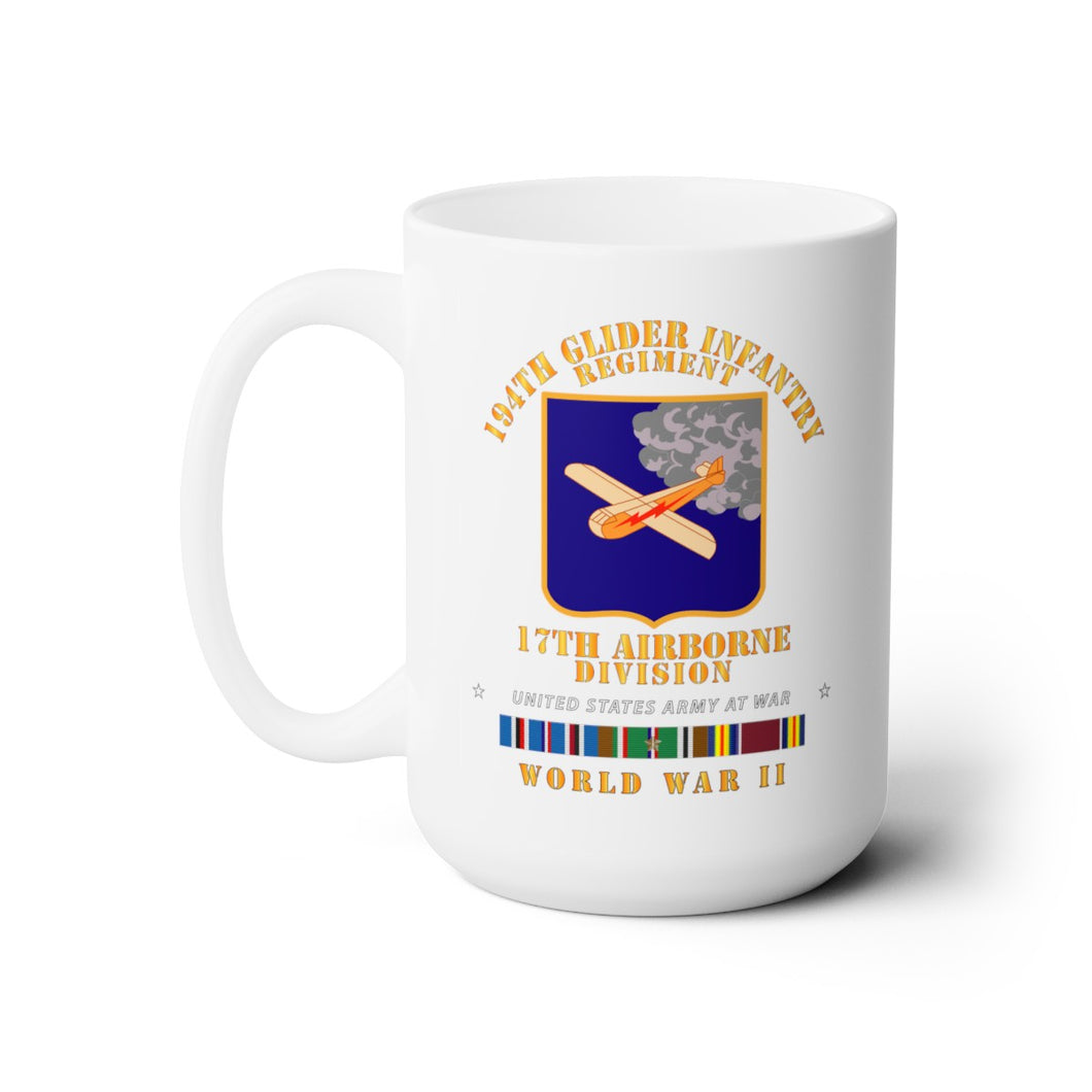 White Ceramic Mug 15oz - Army  - 194th Glider Infantry Regiment - WWII w EUR SVC