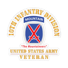 Load image into Gallery viewer, Kiss - Cut Stickers - Army - DUI - 10th Infantry Division - The Mountaineers - US Army Veteran X 300
