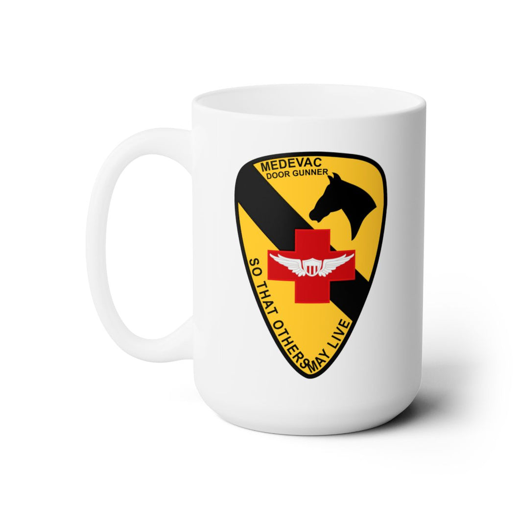 White Ceramic Mug 15oz - Army - Medevac - Door Gunner  - 1st Cavalry - Vietnam wo Txt