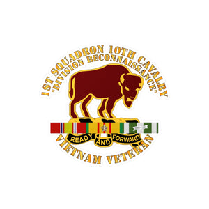 Kiss-Cut Vinyl Decals - Army - 1st Squadron, 10th Cavalry w SVC Ribbon
