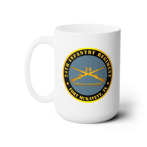 White Ceramic Mug 15oz - Army - 24th Infantry Regiment - Fort McKavett, TX - Buffalo Soldiers w Inf Branch