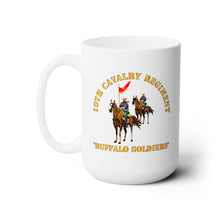 Load image into Gallery viewer, White Ceramic Mug 15oz - Army - 10th Cavalry Regiment w Cavalrymen - Buffalo Soldiers
