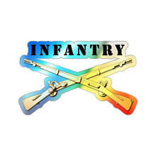 Load image into Gallery viewer, Holographic Die-cut Stickers - Infantry Br - Crossed Rifles w Txt
