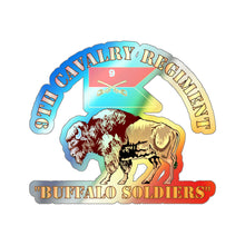 Load image into Gallery viewer, Holographic Die-cut Stickers - 9th Cavalry Regiment - Buffalo Soldiers w 9th Cav Guidon
