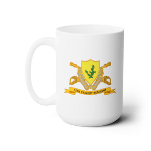 White Ceramic Mug 15oz - Army  - 12th Cavalry Regiment w Br - Ribbon