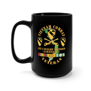 Black Mug 15oz - Vietnam Combat Veteran w 1st Cav DUI X 300