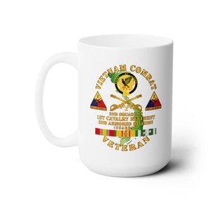 White Ceramic Mug 15oz - Army - Vietnam Combat Veteran - 2nd Squadron, 1st Cav Regt - 2nd Armor Div