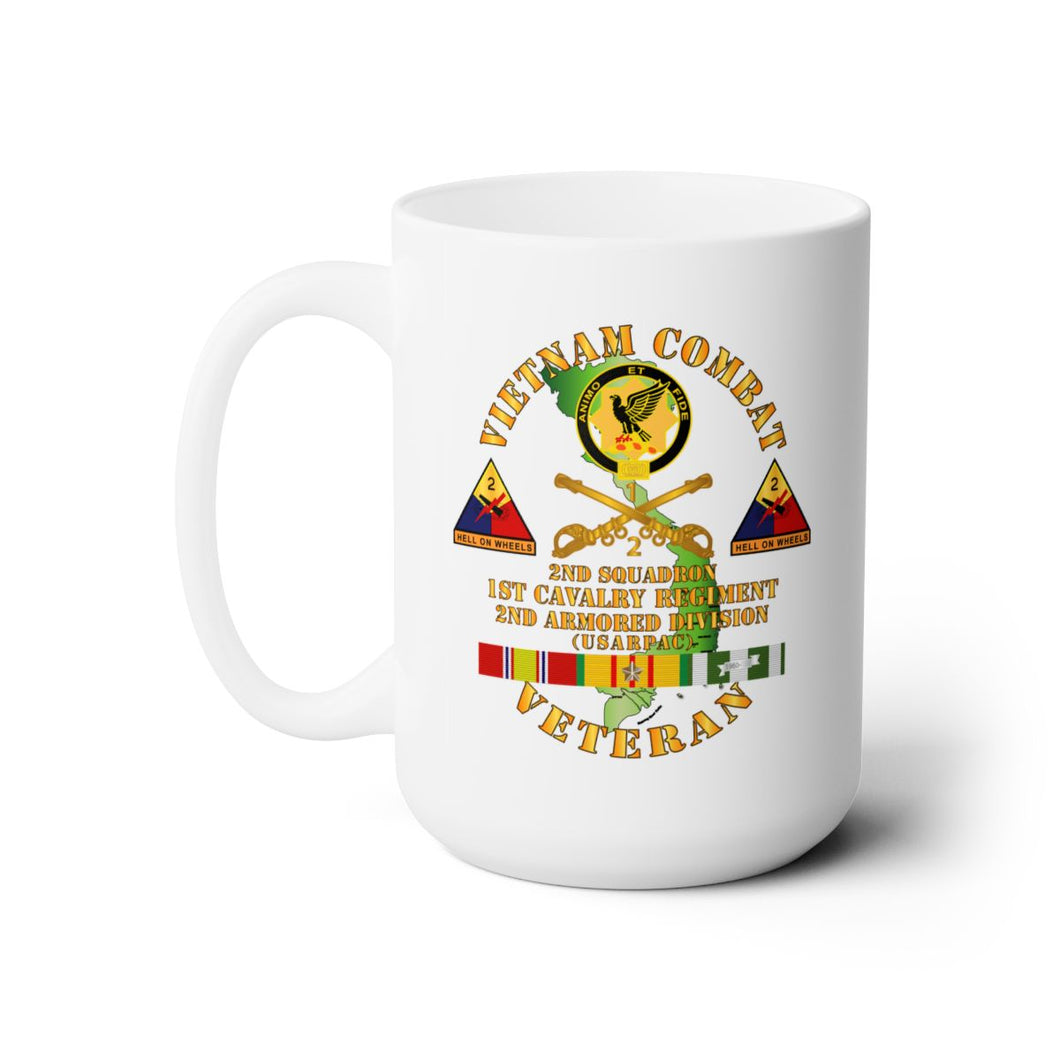 White Ceramic Mug 15oz - Army - Vietnam Combat Veteran - 2nd Squadron, 1st Cav Regt - 2nd Armor Div