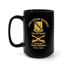 Load image into Gallery viewer, Black Mug 15oz - Army - 14th Cavalry Regiment w Cav Br - 4th Squadron - Operation Iraqi Freedom - 2005 - 2006 - Red Txt X 300
