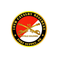 Load image into Gallery viewer, Kiss-Cut Vinyl Decals - Army - 10th Cavalry Regiment - Fort Supply, OK - Buffalo Soldiers w Cav Branch
