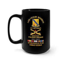 Load image into Gallery viewer, Black Mug 15oz - Army - 14th Cavalry Regiment w Cav Br - 1st Squadron - OEF - 2011-2012 - Red Txt Cbt Vet w AFGHAN SVC X 300
