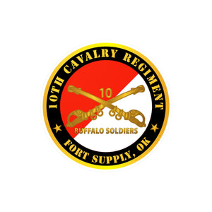 Kiss-Cut Vinyl Decals - Army - 10th Cavalry Regiment - Fort Supply, OK - Buffalo Soldiers w Cav Branch