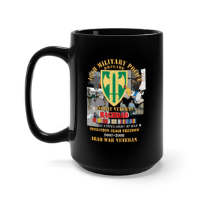 Black Mug 15oz - Army - 18th MP Bde - Iraq Vet w Baghdad OIF 2007 2008 Iraq SVC Ribbons