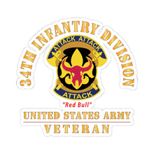 Load image into Gallery viewer, Kiss - Cut Stickers - Army - DUI - 34th Infantry Division - Red Bull - US Army Veteran X 300
