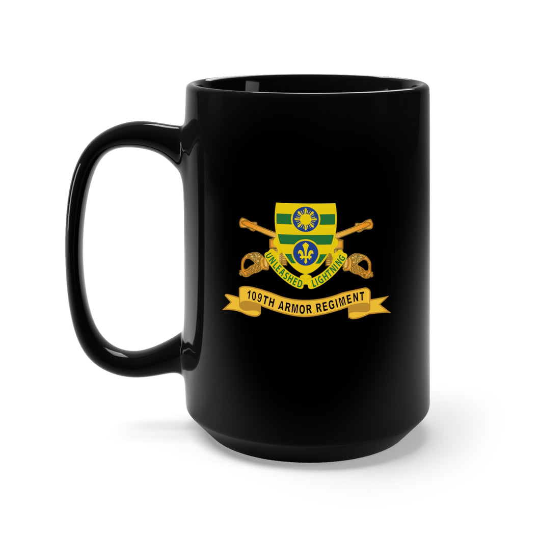 Black Mug 15oz - 109th Armor Regiment w Br - Ribbon X 300