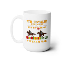 Load image into Gallery viewer, White Mug 15oz - Army - 5th Battalion, 7th Cavalry Regiment - Vietnam War wt 2 Cav Riders and VN SVC
