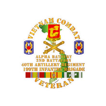 Load image into Gallery viewer, Kiss-Cut Vinyl Decals - Army - Vietnam Combat Vet - Alpha Battery, 2nd Bn 40th Artillery - 199th Infantry Bde  - VN  SVC
