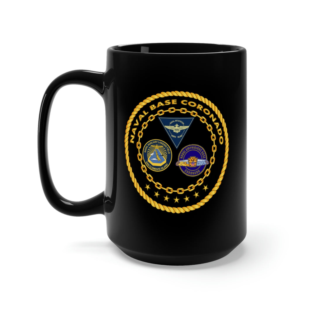 Black Mug 15oz - Army - Navy - Naval Base Coronado wo Isle