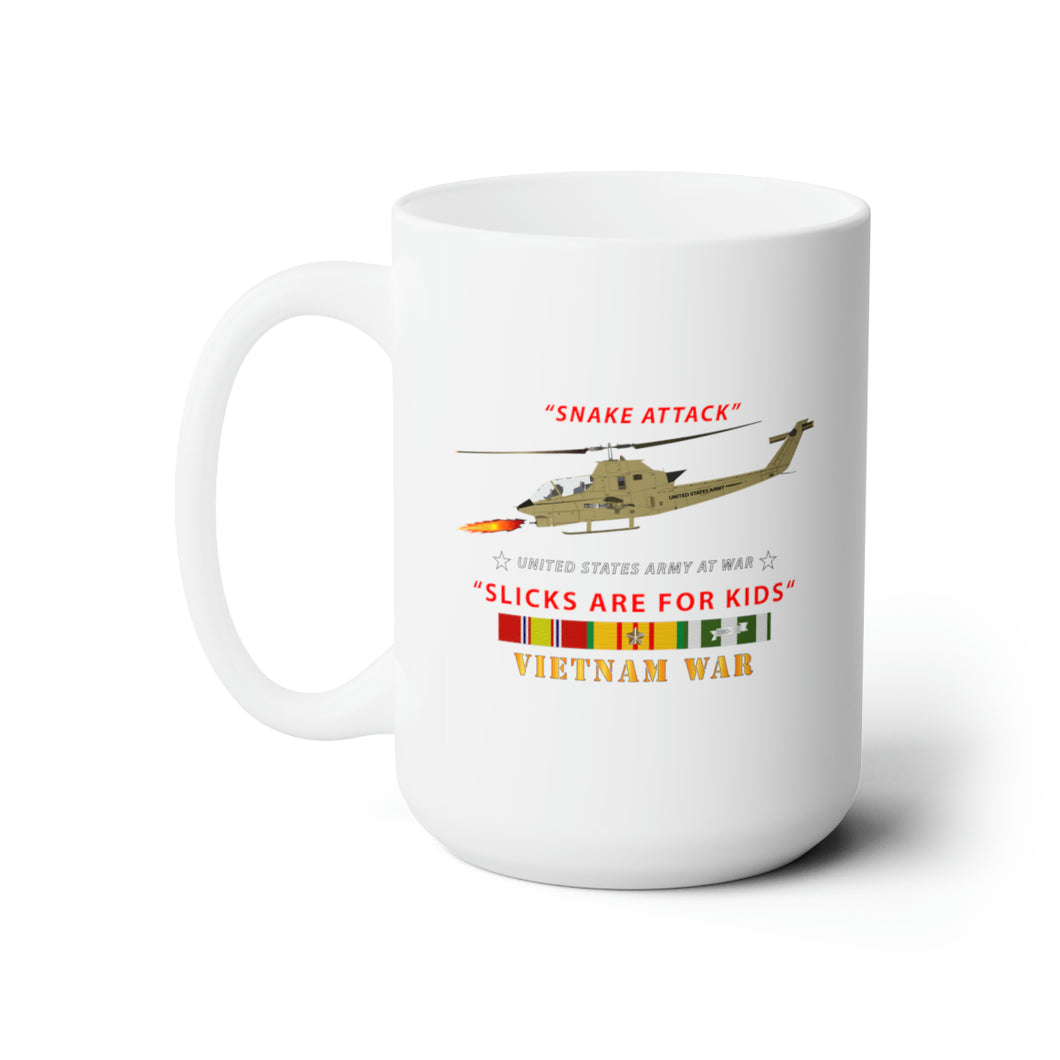 White Ceramic Mug 15oz - Army - AH-1 Cobra - Snake Attack - Slicks are for Kids w VN SVC