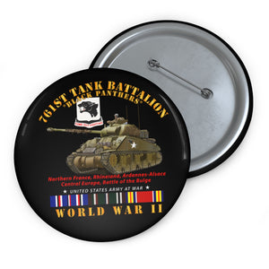 Custom Pin Buttons - 761st Tank Battalion - Black Panthers - w Tank WWII EU SVC