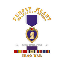 Load image into Gallery viewer, Kiss-Cut Vinyl Decals - Purple Heart - WIA w IRAQ SVC w Purple Heart Ribbon
