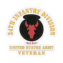 Load image into Gallery viewer, Kiss - Cut Stickers - Army - SSI - 34th Infantry Division - Red Bull - US Army Veteran X 300

