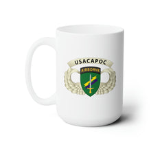 Load image into Gallery viewer, White Ceramic Mug 15oz - Army - USACAPOC Wings with Wing Tab
