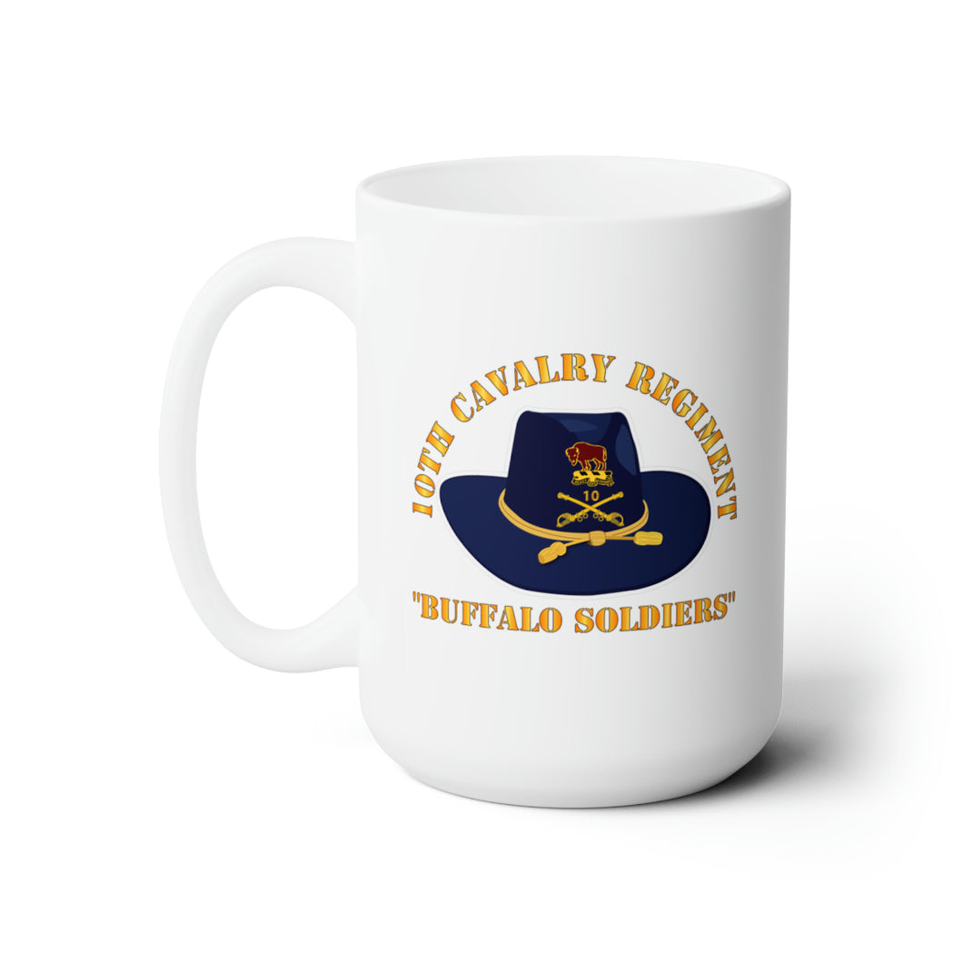 White Ceramic Mug 15oz - Army - 10th Cavalry Regiment w Cav Hat - Buffalo Soldiers