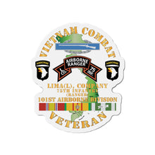 Load image into Gallery viewer, Die-Cut Magnets - Army - Vietnam Combat Vet - L Co 75th Infantry (Ranger) - 101st Airborne Div SSI X 300
