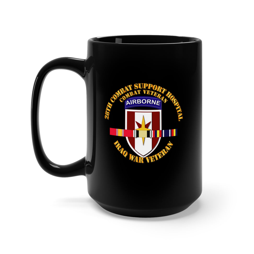 Black Mug 15oz - 28th Cbt Sup Hospital - Iraq Vet w SVC Ribbons