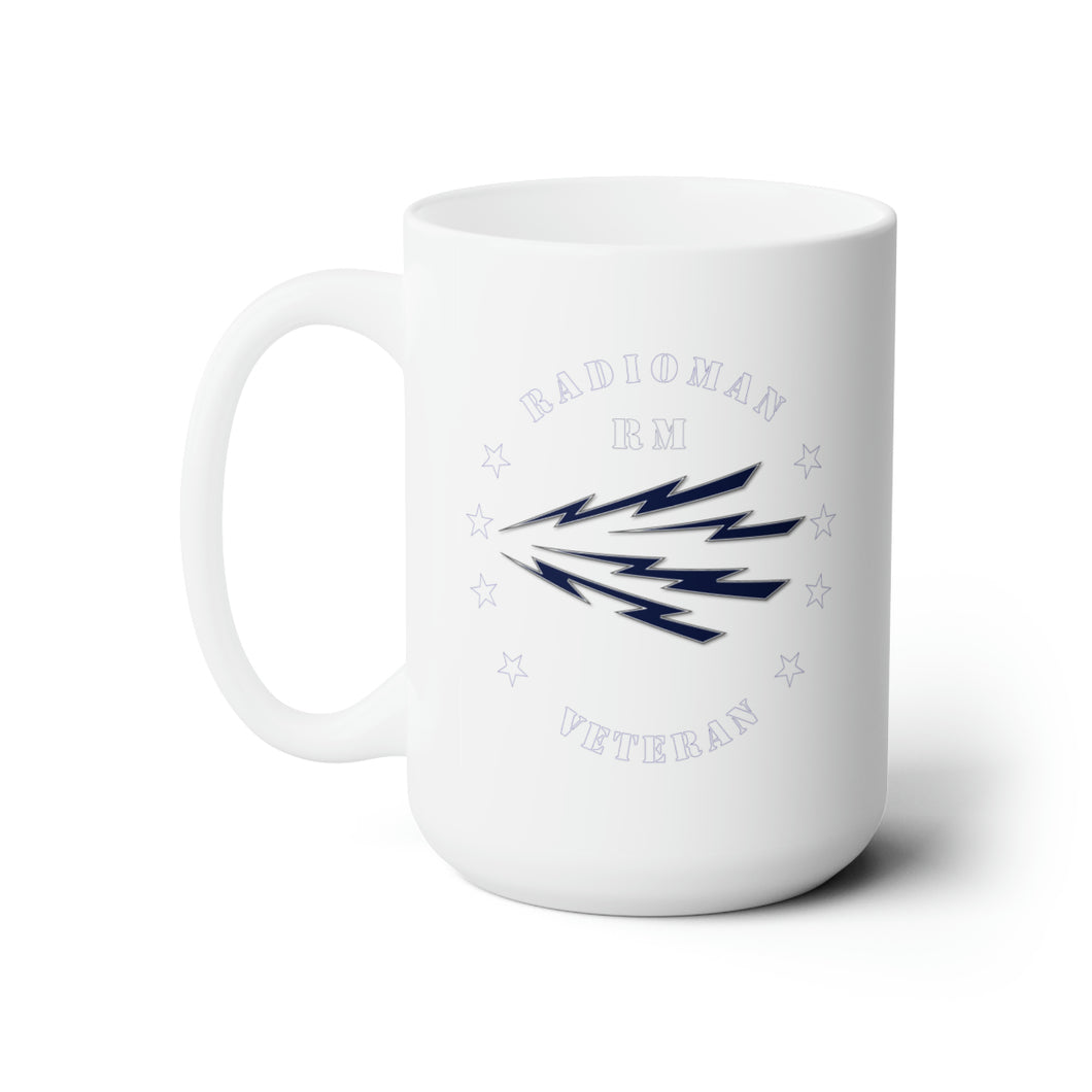 White Ceramic Mug 15oz - Navy - Radioman - RM - Veteran wo Bkgnd - White