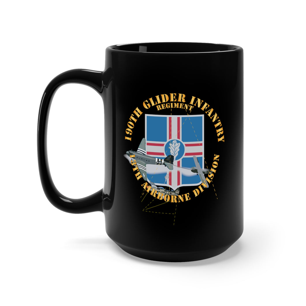 Black Mug 15oz - Army - 190th Glider Infantry Regiment - 13th AIrborne Division w C47 Towing Glider X 300