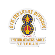 Load image into Gallery viewer, Die-Cut Magnets - Army - DUI - 8th Infantry Division - Pathfinder - US Army Veteran X 300
