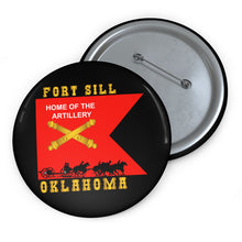 Load image into Gallery viewer, Custom Pin Buttons - Fort SIll, Home of Artillery Guidon w Cassion - Black X 300
