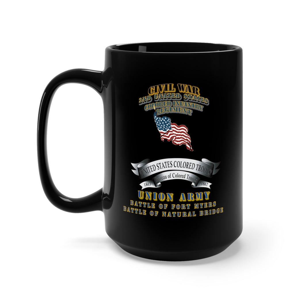 Black Mug 15oz - Civil War - 2nd United States Colored Infantry Regiment with USCT Bureau Banner - USA - Battle X 300