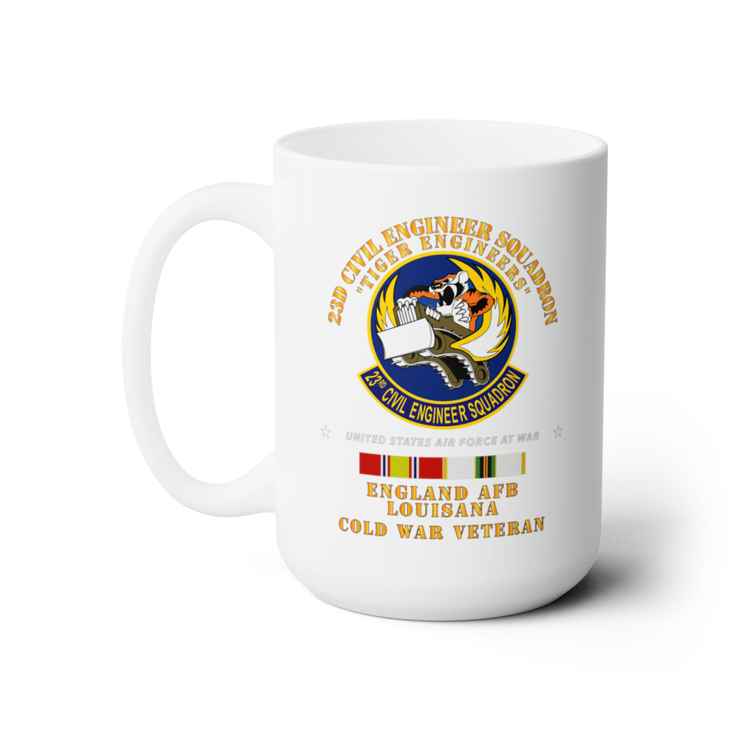 White Ceramic Mug 15oz - USAF - 23d Civil Engineer Squadron - Tiger Engineers - England AFB  w COLD SVC