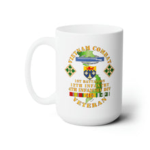 Load image into Gallery viewer, White Ceramic Mug 15oz - Army - Vietnam Combat Infantry Vet w 1st Bn 12th Inf - 4th ID w 2 Stars
