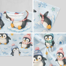 Load image into Gallery viewer, 180gsm Faux Cotton Short Sleeve Baby Bodysuit Romper(All-Over Printing) - Penguin Winter Wonderland
