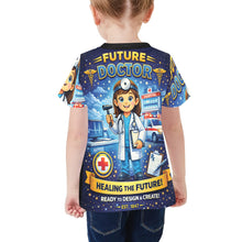 Load image into Gallery viewer, Little Kids' All Over Print Crew Neck T-Shirt - Young Patriot - Future Doctor - Female
