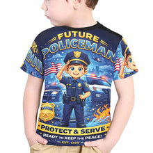 Load image into Gallery viewer, Little Kids' All Over Print Crew Neck T-Shirt - Young Patriot - Future Policeman

