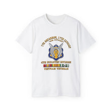 Load image into Gallery viewer, Unisex Ultra Cotton Tee - Army - 7th Squadron - 17th Cavalry - 4th ID - Vietnam Vet w SVC Ribbon - 3D X 300
