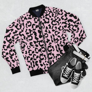 Men's AOP Bomber Jacket - Leopard Camouflage - Baby Pink - Black