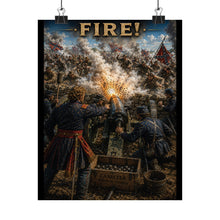 Load image into Gallery viewer, Matte Poster - Union Battery - Lt Alonzo Cushing - 3 July 1963 Tribute Tee - Gettysburg, PA, "FIRE!"
