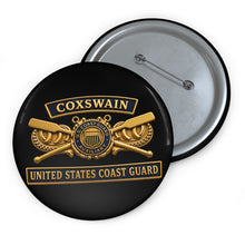 Load image into Gallery viewer, Custom Pin Buttons - USCG - Coxswain - Auxiliary w txt - 3D - Enhanced
