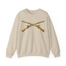 Load image into Gallery viewer, Crewneck Sweatshirt - Army - Infantry Branch Insignia - no text - Gold - 3D - Enhanced
