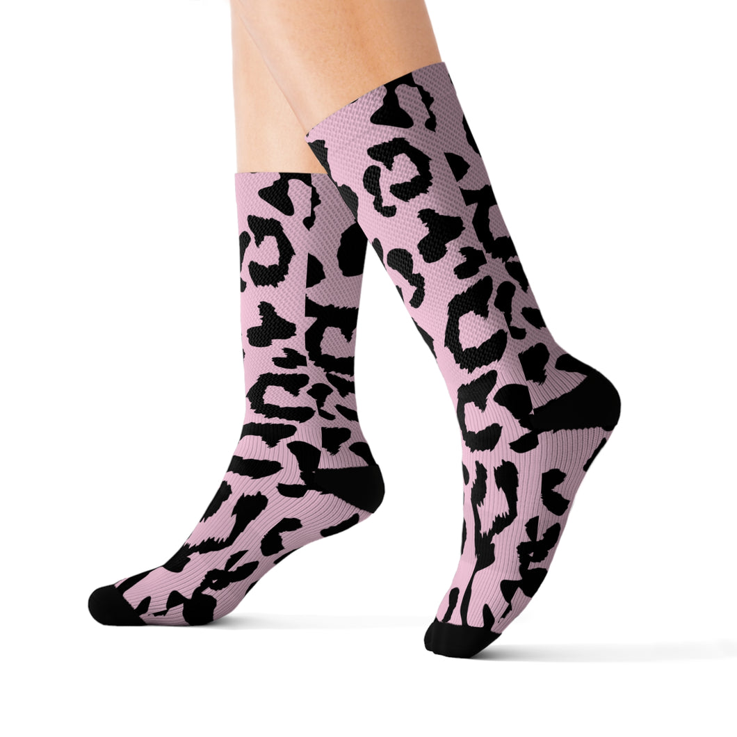 Sublimation Socks - Leopard Camouflage - Baby Pink - Black