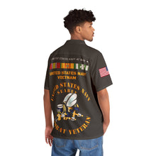 Load image into Gallery viewer, Men&#39;s Shirt (AOP) - Navy at War - Combat Veteran - Vietnam War - Navy Seabee with Vietnam Service Ribbons
