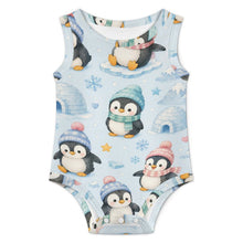 Load image into Gallery viewer, DTG 190gsm Cotton Baby Sleeveless Romper(All-Over Printing) - Penguin Winter Wonderland

